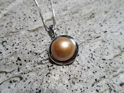 Tan Salt Water Mabe Pearl Necklace Sterling Silver • $49.99