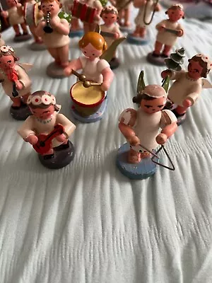 Vintage Wooden Erzgebirge Germany Angels Playing Instruments Lot Of 18 • $65