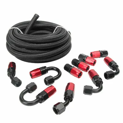 Braided 3/8 Fuel Line -6 AN Oil/Gas/Fuel Aluminum Hose End Fitting Kit Black Red • $44.99