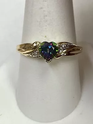 10k Yellow Gold Heart Mystic Topaz Ring Size 10 • $168