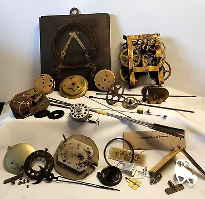 Vintage Clock Parts Lot Movement Miscellaneous Gears Brass Steampunk • $25