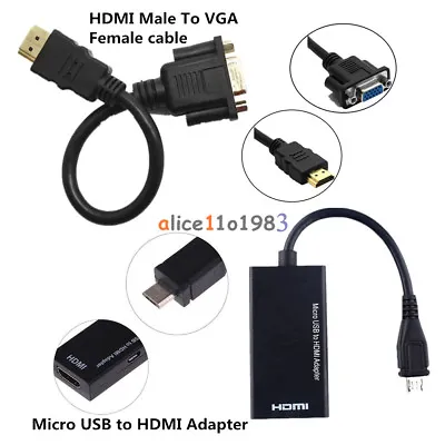 Micro USB To HDMI Adapter HDTV 1080P HDMI Male To VGA Female Adapter Cable • $2.53