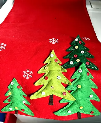 Holiday Table Runner Vtg Velvet Look W/Felt Christmas Tree Appliques  14 X72  • $18.99