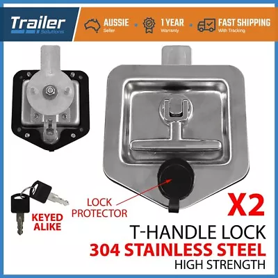 2x T Handle Locks Stainless Steel With Keys Trailer Camper Truck Tool Box Silver • $50.83