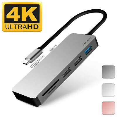 Aluminum USB C Hub 7-in-1 Adapter 4K HDMI Card Reader USB 3.0 100W PD Charging • $19.99