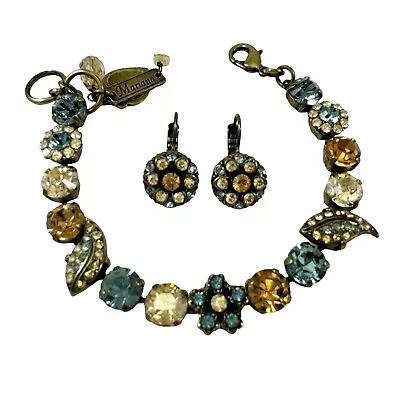 Mariana Bracelet And Earrings Set Multicolor Austrian Crystals Brushed Goldtone • $129.99