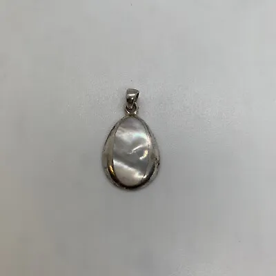 Vintage Sterling Silver Mother Of Pearl Oval Pendant • $19.99
