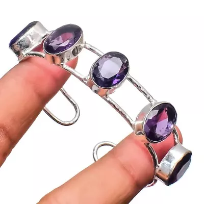 Purple Amethyst Gemstone Handmade 925 Sterling Silver Cuff Bracelet Sz 7-8  • $10.49