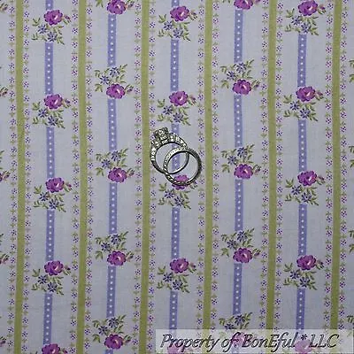 BonEful FABRIC FQ Cotton Quilt Purple Rosebud Flower Ticking Stripe Small Dot TN • £5.58