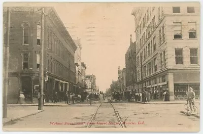 Antique 1908 Postcard - Walnut St. South From Court House - Muncie Ind. Indiana • $3.95