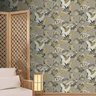 £13.95 • Buy Akari Kyoto Cranes Japanese Wallpaper Oriental Floral Birds Rasch Natural 282787