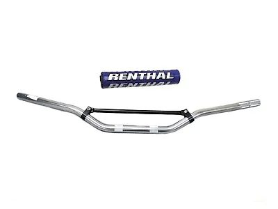 Motocross 7/8  22mm MX Handlebars Silver Aluminium Braced & Blue Renthal Bar Pad • $40.35