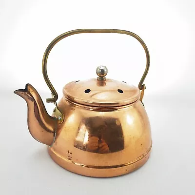 VTG Copper Small Teapot Tea Kettle Planter With Folding Handle Primitive Copper • $24.99