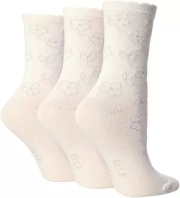 £5.49 • Buy 3 Pairs Womens Girls ELLE Floral Grey White Dress Everyday Socks Shoe Size 4-5.5