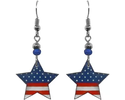 American Flag Star Earrings USA Independence Day Fourth Of July 4th Art Jewelry • $13.99