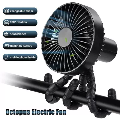 Flexible Baby Stroller Fan Handheld Fan Octopus Clip-on Fan Mini LED Fan USB • $18.90