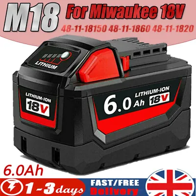 6.0 AH For Milwaukee M18 18V Extended Capacity Battery Lithium Ion XC 48-11-1860 • £17.42