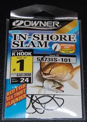 Owner 5373IS-101 In Shore Slam Size 1  K Hooks 24 Pack Flounder Red Fish Trout • $9.99