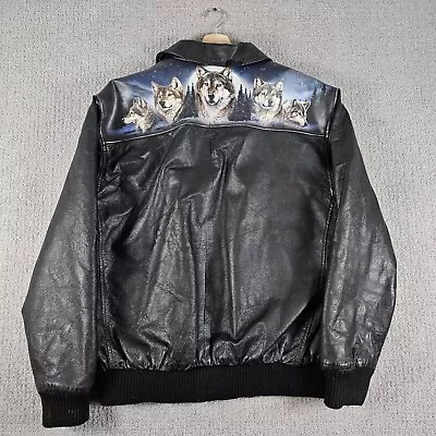 The Bradford Exchange VTG Black Men's Leather Jacket Wolf Print Size XL Y2K • $34.99