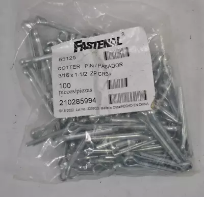 Lot Of 100 Fastenal Cotter Pins Zinc Finish Extended Prong 3/16  X 1-1/2  65125 • $19.99