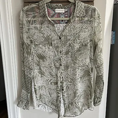 4 Love And Liberty Silk Button Down Shirt Blouse Sz S Green Floral Print $192 • $39