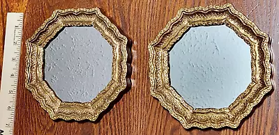 2 HOME INTERIOR Homco ~ VINTAGE Dart Syroco Gold Octangular MIRRORS Mid Century • $16.50