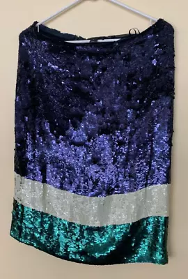 J. Crew Women's Skirt Blue White Green Sequin Size 6 Rn# 77388 • $70