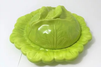 Vintage Cabbage Letttuce Covered Butter Majolica Mcm Cheese Plate Lidded  • $35