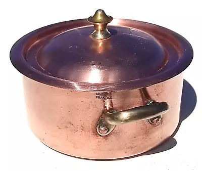 Vintage 4.9inch French Copper Stockpot W Lid Made In France Mint Tin Lining • $180.44
