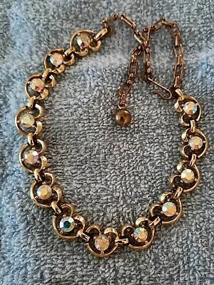 Vintage Coro Style Iridescent Ab Heart And Chain Choker/necklace  • $10