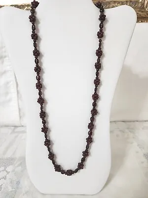 Vintage Genuine Bohemian Garnet Beaded Cluster Necklace 26  • $48