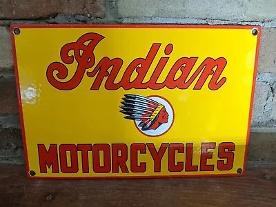 Vintage Indian Motorcycle Dealer Porcelain Dealership Sign 12  X 8  • $125