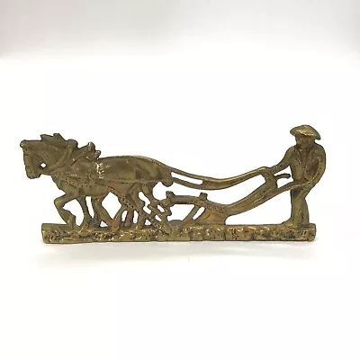 Vintage Brass Farmer Plough & Horse  Ploughman Ploughing • £3