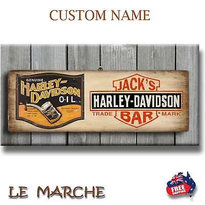 HARLEY DAVIDSON  Custom Name  Wooden Rustic Plaque / Sign (FREE POST) • $17.95