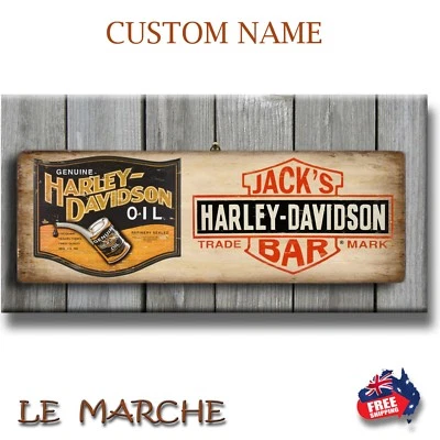 HARLEY DAVIDSON  Custom Name  Wooden Rustic Plaque / Sign (FREE POST) • $17.95