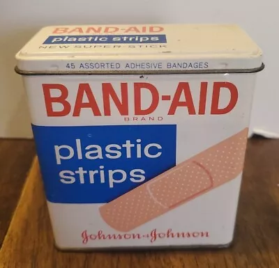 Vintage  BAND-AID Metal Box Tin  Johnson & Johnson Hinged Empty New Super Stick  • $14.99