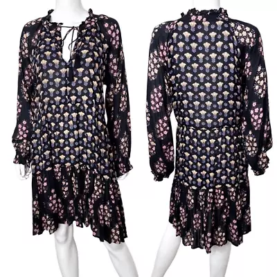 Roller Rabbit Janni Madigan Floral Print Balloon Sleeve Dress In Black Size L • £81.91