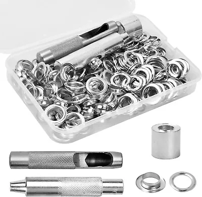 Grommet Tool Kit 100 Sets Grommet Setting ToolEyelets Punch Kit With Box 14 Mm • £9.99