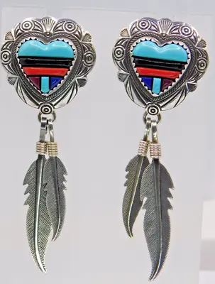 Carolyn Pollack QT Sterling Multi Stone Feather And Inlay Heart Earrings • $56.99