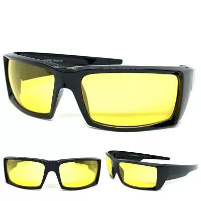 Biker Wrap Sport Safety SUN GLASSES Eyewear Day Night Driving Riding Yellow Lens • $14.99