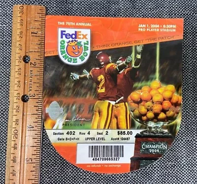 2004 Jan 70th Orange Bowl Ticket Stub Florida Seminoles Miami Hurricanes 93022c • $24.99