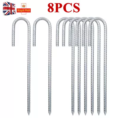 8x Heavy Duty 12  Galvanised Steel Ground Stakes J Shaped Pegs Gazebo Fence Tent • £10.99