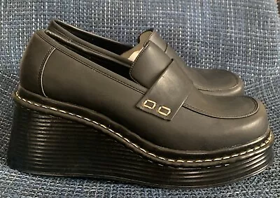 Lei Y2K Platform Loafer Heel Black Chunky Slip On Wedge Square Toe Shoes 8 Sherr • $70