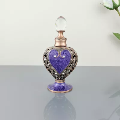 Vintage Purple Perfume Glass Bottle Crystal Openwork Refillable Metal Empty Gift • $13.89