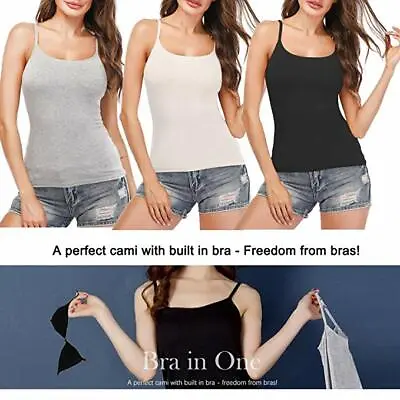 $4.79 • Buy Women Adjustable Strap Camisole With Built In Padded Bra Vests Sleeveless Tops