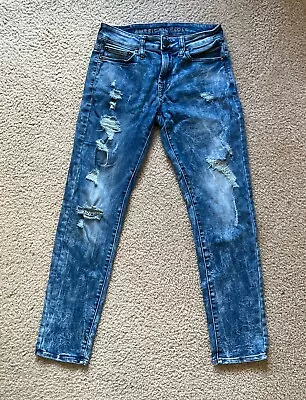 American Eagle Men's Skinny Jeans Acid Wash Destroy Next Level Flex Denim 29x30 • $9.99