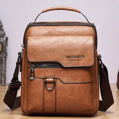 Men's Shoulder Bag PU Leather Business Messenger Bag Multi Pockets Handbag Purse • $18.99