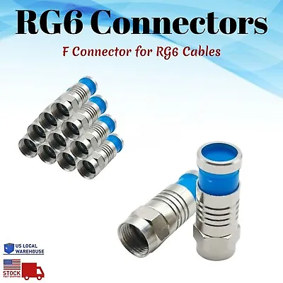F Type Connector To RG6 Cable Coaxial Compression Fitting Connector Coax Lot • $3.99
