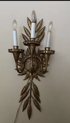 Vintage Toleware Wall Sconce-Hollywood Regency-MCM-tested Works • $45