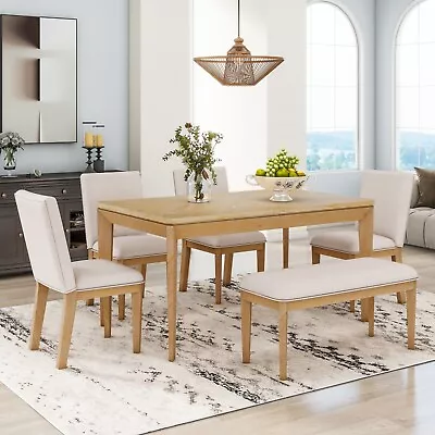 6-Piece Dining Table Set With Upholstered Dining Chairs W/ BenchFarmhouse Style • $1019.87